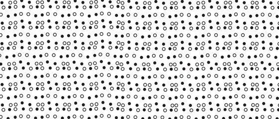 Black polka dot pattern on white background. Straight dot pattern for backdrop and wallpaper template. Simple classic polka dot lines with repeat stripes texture. Polka background, vector illustration