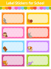 Bright stickers. School name label. Rectangular label. Color vector isolated illustration.