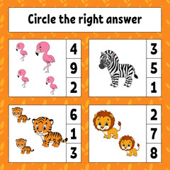 Circle the right answer. Education developing worksheet. Activity page with pictures. Game for children. Funny character. Cartoon style. Vector illustration.