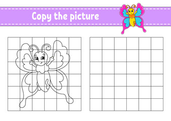 Copy the picture. Coloring book pages for kids. Education developing worksheet. Game for children. Handwriting practice. cartoon character. Vector illustration.