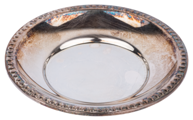 Antique art deco sterling silver plate kitchenware or silverware, isolated on white or transparent background
