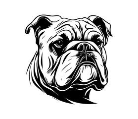 Bulldog Face, Silhouettes Dog Face SVG, black and white bulldog vector