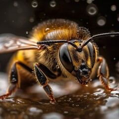 Macro Close-Up of Bumblebee in Black and Yellow - generative AI