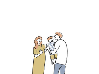 Obraz premium 子供をだっこするお父さん（男性）と妊娠した女性（お母さん）、カラー、