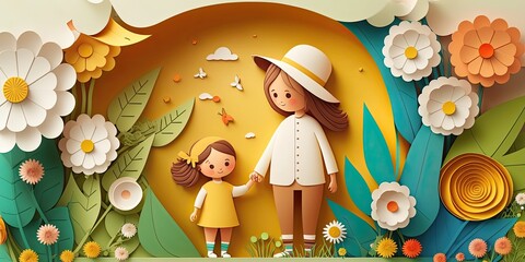 Mother's day 3d papercut mother with kid, International Mother's Day