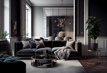 The living room. Luxurious apartment background with contemporary design. Modern interior design. 3D render, 3D illustration. Generative AI