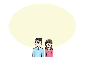 若い夫婦のシンプルなキャラクターフレームイラスト素材