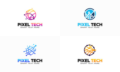 Set of Pixel technology logo designs concept vector, Network Internet logo symbol, Digital Wire logo
