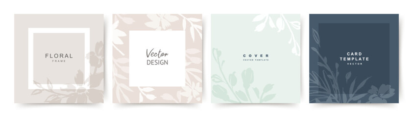 Neutral backgrounds with floral elements in pastel colors. Editable vector template for wedding invitation, social media post, card, cover, poster, mobile apps, web ads
