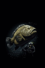 wimming with the Giants: A Scuba Diver and a Big Fish. Generative ai.