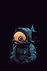 Underwater Dreams: Scuba Diver Turned into Fish in Artwork. Generative ai.