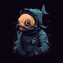 Underwater Dreams: Scuba Diver Transformed into Fish in Artwork. Generative ai.