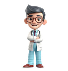 Young smiling man doctor, medical specialist Medicine concept. Cute 3d icon people character illustration. Cartoon minimal style on isolated transparent background png. Generative ai