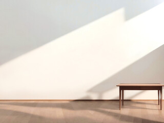 Empty top wooden shelves and wall background.