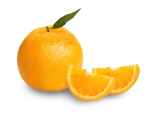 葉付きオレンジとカットしたオレンジ