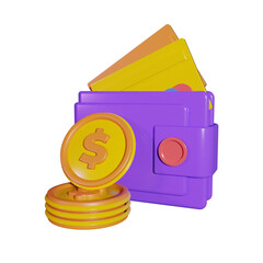 Wallet With Gold Coin and Credit Card 3D Icon
