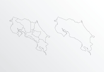 Fototapeta premium Black Outline vector Map of Costa Rica with regions