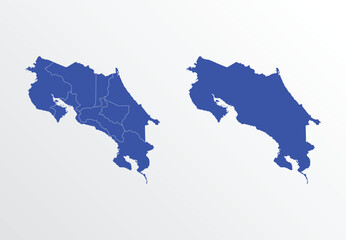 Blue Map of Costa Rica with regions