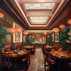 1990's Chinese Restaurant Interior. Generative AI