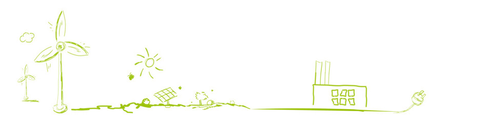 Wasserstoff Grün Band Banner Skizze Zeichnung Grüner Wasserstoff Strom Nachhaltig Landschaft PV Anlage 
