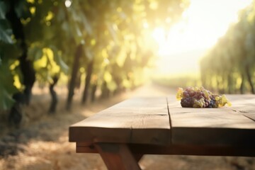 wooden background with grapes in the vineyard, generative ai