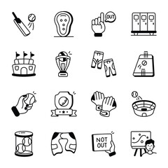 Pack of Cricket Sport Hand Drawn Icons 

