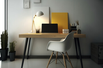 Minimalist home office desk, natural daylight , Generative AI	
