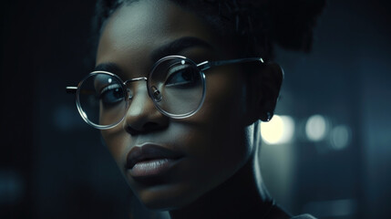 Fototapeta na wymiar stylish African American Women wearing eyeglasses. cool modern eyewear futuristic style attractive look. Generative AI