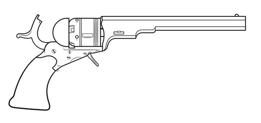 Vector illustration of the 1836 Colt Paterson revolver with cocked hammer on the white background. Right side.