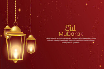 realistic Eid Mubarak background with candles and Islamic lanterns