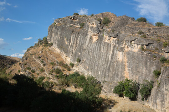 Climbing Wall and Landscape, Panton de la Oliva Reservoir, Patones, Madrid, Spain