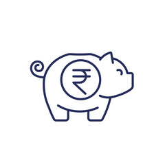 moneybox, piggy bank line icon with indian rupee