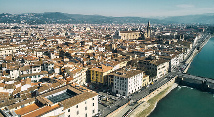 Obraz premium Aerial view of Florence cityscape and old italian style buildings. High quality photo