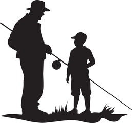 Fishing Father and son, fishing rods, Vector illustration, SVG