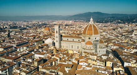 Aerial view of Santa Maria del Fiore Cathedral in Florence, Italy. High quality photo