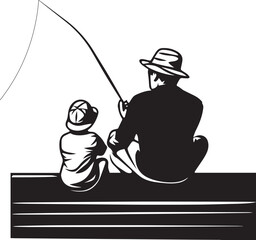 Fishing Father and son, fishing rods, Vector illustration, SVG