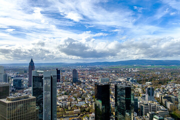 City view from above on a cloudy day. Financial centre on a cloudy day. A day in Frankfurt, Germany