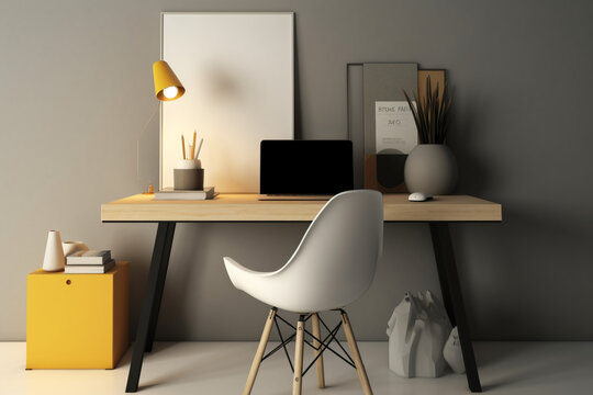 Home office desk, natural daylight , Generative AI	
