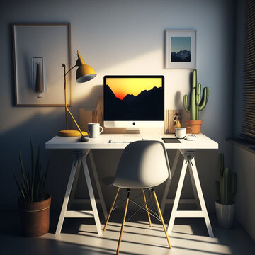 modern office interior with a table, Generative AI	