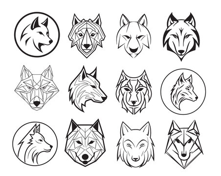 Wolf icon set sketch hand drawn Logo illustration