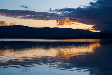 Beautiful landscape of Placid Lake on the sunset