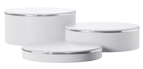 White clean cylinder podium and silver product display, 3d rendering