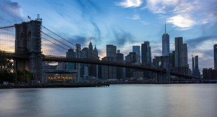 Naklejka na ściany i meble View of the Brooklyn Cable-stayed bridge and the New York City skyline
