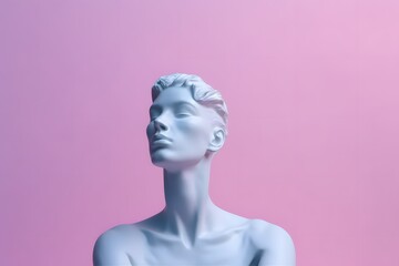 Modern conceptual art poster with ancient and modern statue of bust of women with short haircut and long neck. Collage of contemporary art. 3D Illustration