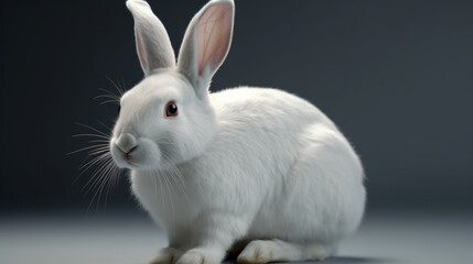 Front view of white cute baby holland lop rabbit. Easter bunny