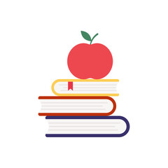 Graduation day. Books and an apple. Flat style vector illustration.