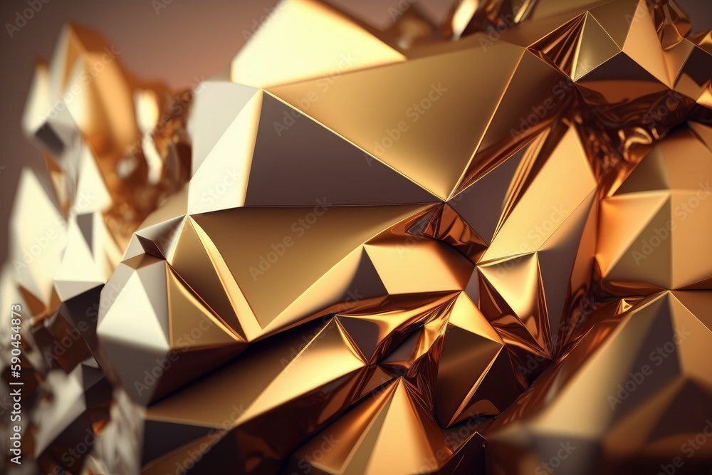 Poster generative ai of abstract geometric composition with golden elements in empty space