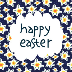 Hand drawn Easter template, doodle daffodils on a dark background, great for banners, wallpapers, wrapping.