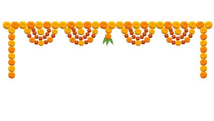 Indian flower door garland of mango leaves and marigold flowers. for marriage and festivals traditional