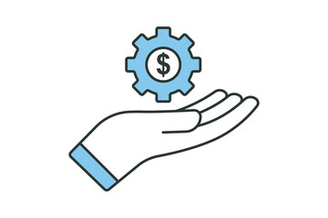 Financial services icon illustration. Hand icon with dollar and gear. icon related to industry. Two tone icon style. Simple vector design editable